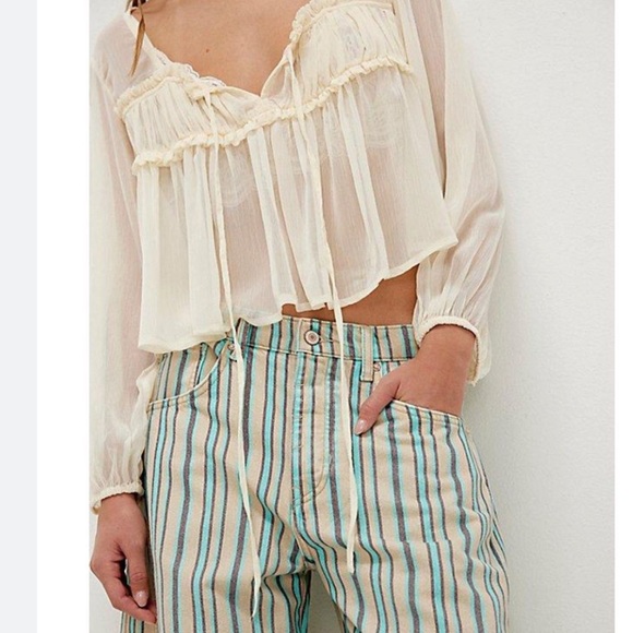 Free People We The Free Good Luck Printed Barrel Jeans Striped Size 31 - Picture 3 of 9